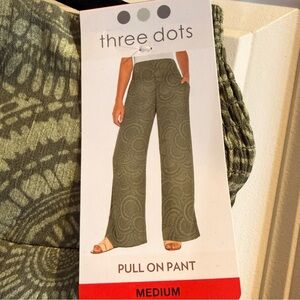 NWT  Three Dots Olive Patterned Pull-On Pants
